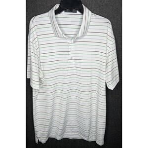 G/Fore Polo Shirt Men's XL Golf White Navy Green Stripe Athletic Short Sleeve